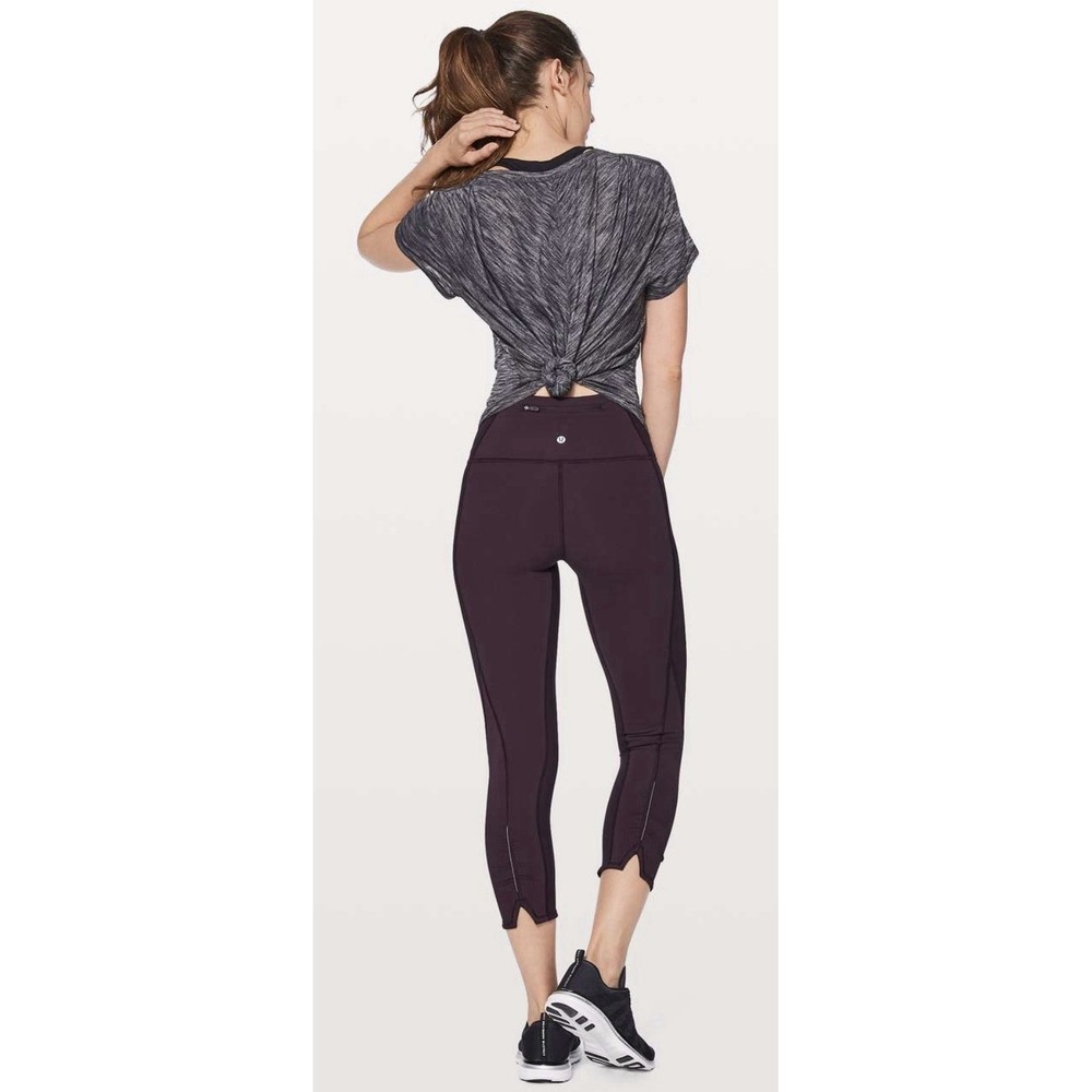Lululemon Crop Leggings Size 6 On Your Mark Black Cherry Purple 23" Yoga Casual